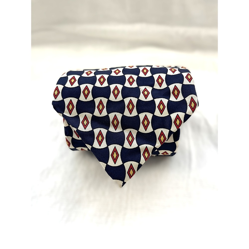 Huntington Vintage Necktie Navy Blue Geometric Diamond Pattern ‎ Men's Tie